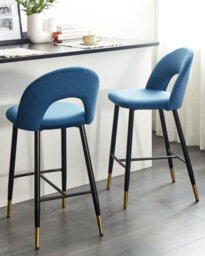 Beliani Set Of 2 Bar Chairs Falton Velvet Blue - thumbnail 2