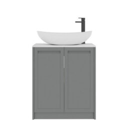 Royal Bathrooms Royal Bathroom Elmore 700mm Matt Pebble Grey Freestanding Countertop Bathroom Vanity Unit 2 Door With Cesar Basin - thumbnail 7