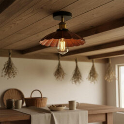 Industrial Flush Light Fitting Metal 22Cm Lampshade Rustic Red E27 Ceiling Lighting Fixture For Indoor Kitchen Dining Room - thumbnail 5