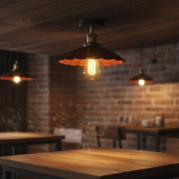 Industrial Flush Light Fitting Metal 22Cm Lampshade Rustic Red E27 Ceiling Lighting Fixture For Indoor Kitchen Dining Room - thumbnail 3