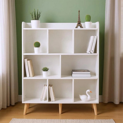 4 Tier Wooden Bookcase Shelving Display Cube Storage Shelf Cabinet With Wood Leg - image 1
