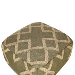 Wyld And Coco Nordic Loom Geometric Jute Wool Pouffe 50 X 50 Cm Green Beige - thumbnail 3