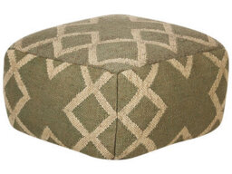 Wyld And Coco Nordic Loom Geometric Jute Wool Pouffe 50 X 50 Cm Green Beige - thumbnail 1