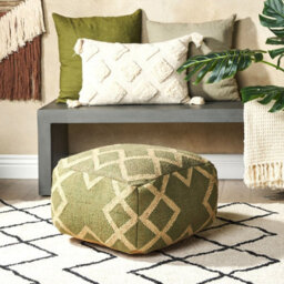Wyld And Coco Nordic Loom Geometric Jute Wool Pouffe 50 X 50 Cm Green Beige - thumbnail 2