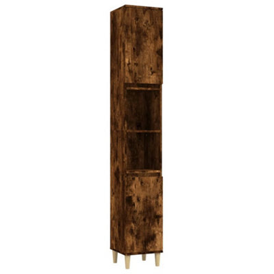 Berkfield Durable Bathroom Cabinet Smoked Oak 30X30X190 Cm Engineered Wood - image 1