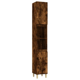 Berkfield Durable Bathroom Cabinet Smoked Oak 30X30X190 Cm Engineered Wood - thumbnail 1