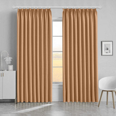 Ameha Beige Blackout Pencil Pleat Curtains Ready Made Thermal Insulated Heavy Thick Curtain 66''x90'' Bedroom Living Room Uk - image 1