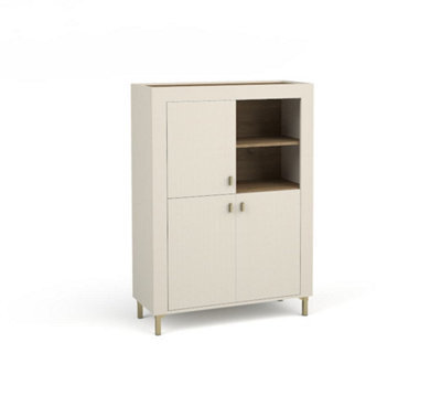Arte Mossa Contemporary Highboard Cabinet In Cashmere & Oak - W970mm X H1360mm X D400mm - image 1