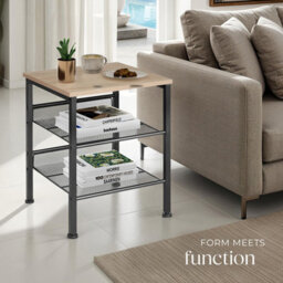 Tectake Bedside Table Lincoln - Industrial Style, With Shelf, 2 Grid Shelves, 40.5 X 40 X 50.5 Cm - Industrial Wood Light, Oak Sonoma - thumbnail 8