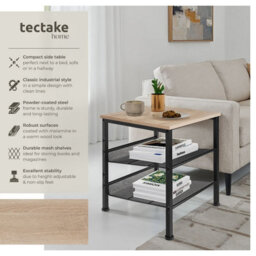Tectake Bedside Table Lincoln - Industrial Style, With Shelf, 2 Grid Shelves, 40.5 X 40 X 50.5 Cm - Industrial Wood Light, Oak Sonoma - thumbnail 2