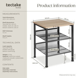 Tectake Bedside Table Lincoln - Industrial Style, With Shelf, 2 Grid Shelves, 40.5 X 40 X 50.5 Cm - Industrial Wood Light, Oak Sonoma - thumbnail 6