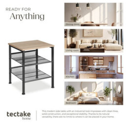 Tectake Bedside Table Lincoln - Industrial Style, With Shelf, 2 Grid Shelves, 40.5 X 40 X 50.5 Cm - Industrial Wood Light, Oak Sonoma - thumbnail 7