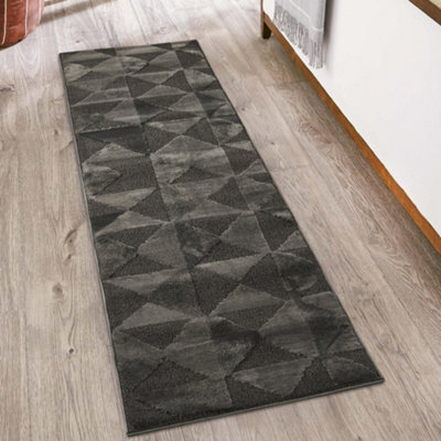 Hamilton Modern Metallic Sheen Area Rug - Mosaic Geometric Triangle Design Dark Grey 60Cm X 220Cm - image 1