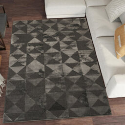 Hamilton Modern Metallic Sheen Area Rug - Mosaic Geometric Triangle Design Dark Grey 60Cm X 220Cm - thumbnail 6
