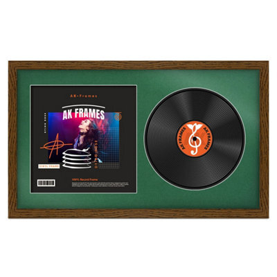 "30X17"" Dark Oak Modern Vinyl Record Frame With Emerald Mount For 12 Inch Lp Album Cover & Disc - Ak Frames" - image 1