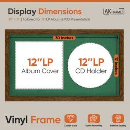 "30X17"" Dark Oak Modern Vinyl Record Frame With Emerald Mount For 12 Inch Lp Album Cover & Disc - Ak Frames" - thumbnail 2