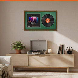 "30X17"" Dark Oak Modern Vinyl Record Frame With Emerald Mount For 12 Inch Lp Album Cover & Disc - Ak Frames" - thumbnail 8