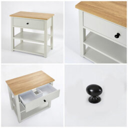 Homestylestore 840mm Antique White And Oak Bathroom Vanity Unit With Black Round Handle - thumbnail 2