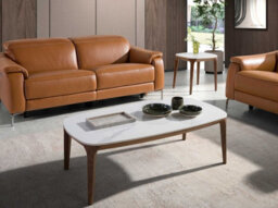 Angel Cerda Stylish Oval Porcelain Marble And Walnut Coffee Table - thumbnail 2