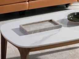 Angel Cerda Stylish Oval Porcelain Marble And Walnut Coffee Table - thumbnail 4