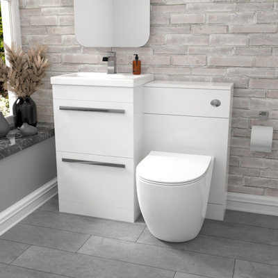 Nes Home 1000mm Freestanding White 2 Drawer Basin Vanity & Back To Wall Toilet - image 1