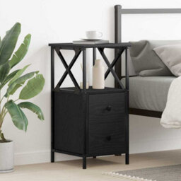 Berkfield Black Oak Nightstand, 34X35.5X70 Cm, Made Of Engineered Wood - thumbnail 1