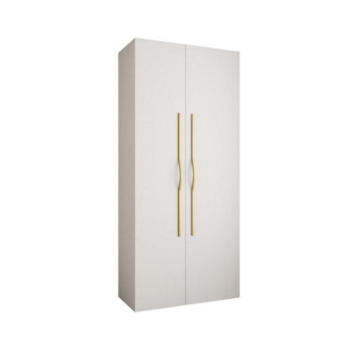 Arte Stylish White Como Ii Hinged Door Wardrobe H2460mm W1100mm D500mm, Two Doors, Eight Shelves, One Hanging Rail, Gold Handles - image 1