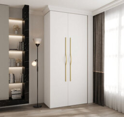 Arte Stylish White Como Ii Hinged Door Wardrobe H2460mm W1100mm D500mm, Two Doors, Eight Shelves, One Hanging Rail, Gold Handles - thumbnail 2