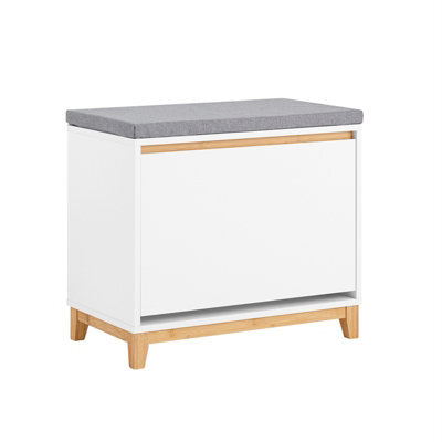 Sobuy Fsr191-Nw, Hallway Shoe Bench Shoe Cabinet With Seat Cushion And Flip-Drawer,wood Effect,w60Xd34Xh54 - image 1
