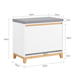 Sobuy Fsr191-Nw, Hallway Shoe Bench Shoe Cabinet With Seat Cushion And Flip-Drawer,wood Effect,w60Xd34Xh54 - thumbnail 3