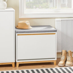 Sobuy Fsr191-Nw, Hallway Shoe Bench Shoe Cabinet With Seat Cushion And Flip-Drawer,wood Effect,w60Xd34Xh54 - thumbnail 2
