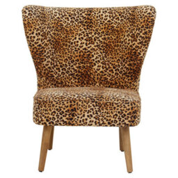 Orsina Leopard Print Velvet Chair, High Back Accent Chair With Padded Seat, Curved Shape Mango Wood Frame - thumbnail 1