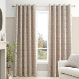 Bianca Fine Linens Chenille Leaves 90X90 Inch Lined Eyelet Curtains Two Panels Natural - thumbnail 1
