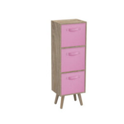 Urbn-Living Urbnliving 80Cm Height 3 Tier Antique Oak Wooden Storage Bookcase Scandinavian Style Pine Legs With Light Pink Inserts - thumbnail 3