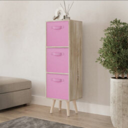 Urbn-Living Urbnliving 80Cm Height 3 Tier Antique Oak Wooden Storage Bookcase Scandinavian Style Pine Legs With Light Pink Inserts