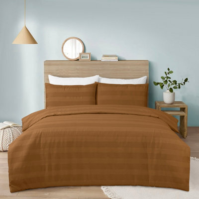 MHG Textiles Waffle Stripe Duvet Cover Set - Soft 200Tc Polycotton Blend, Hotel Quality Bedding - (Superking, Tan) - image 1
