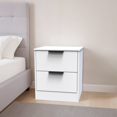 Imola Ready Assembled White No Effect 2 Drawer Wide Bedside Chest (H)521mm (W)450mm (D)395mm - image 1
