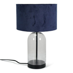 Valuelights Jessy Glass And Black Metal Bedside Table Lamp With A Navy Blue Velvet Lampshade - thumbnail 2