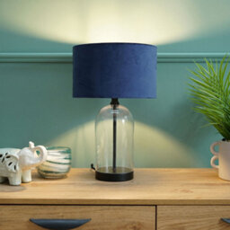 Valuelights Jessy Glass And Black Metal Bedside Table Lamp With A Navy Blue Velvet Lampshade - thumbnail 3