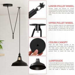 Ledsone White Barn Pendant Ceiling Light E27 Adjustable Cable 60W - thumbnail 6