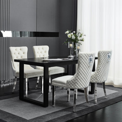 Groundlevel Set Of 2 Plush Velvet Dining Chairs With Lion Head Knocker - image 1