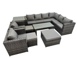 Fimous Outdoor Rattan Oblong Coffee Table Corner Sofa Sets Garden Furniture Set With 2 Chairs 3 Stools Side Table Dark Grey Mixed - thumbnail 1