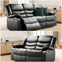 SquareBoxx Roma Recliner Leather 3 Plus 2 Seater Sofa Set, Armchair Inspired Home Theatre And Living Room Seating  Black
