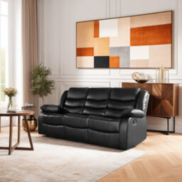 SquareBoxx Roma Recliner Leather 3 Plus 2 Seater Sofa Set, Armchair Inspired Home Theatre And Living Room Seating  Black - thumbnail 2