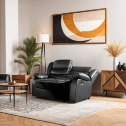 SquareBoxx Roma Recliner Leather 3 Plus 2 Seater Sofa Set, Armchair Inspired Home Theatre And Living Room Seating  Black - thumbnail 3