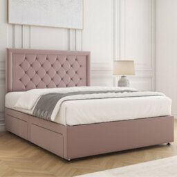 Bsspoke Nova Divan Bed Set Pink Plush Velvet 24Inch Chesterfield Headboard 2 Drawers Same Side & Mattress In All Sizes - thumbnail 3