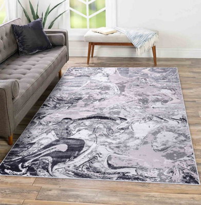 Solarius Modern Grunge Marbling Abstract Area Rugs Silver 120X170 Cm - image 1