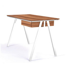 RB UK Nautilus Designs Walnut Computer Desk With White Frame & Suspended Underdesk Drawer - thumbnail 1