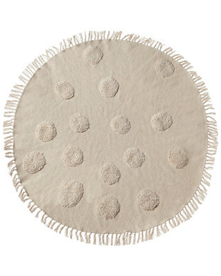 Wyld And Coco Round Beige Cotton Area Rug 140Cm With Decorative Tassels - image 1