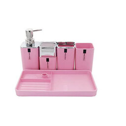 London Boutique Bathroom Accessory 5 Pieces Set Toothbrush Holder Tumbler Soap Dispenser Cotton Box Organizing Tray - thumbnail 4